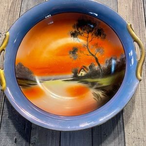 Vintage Noritake Porcelain China Hand Painted Bowl Sea Side Scene Lusterware